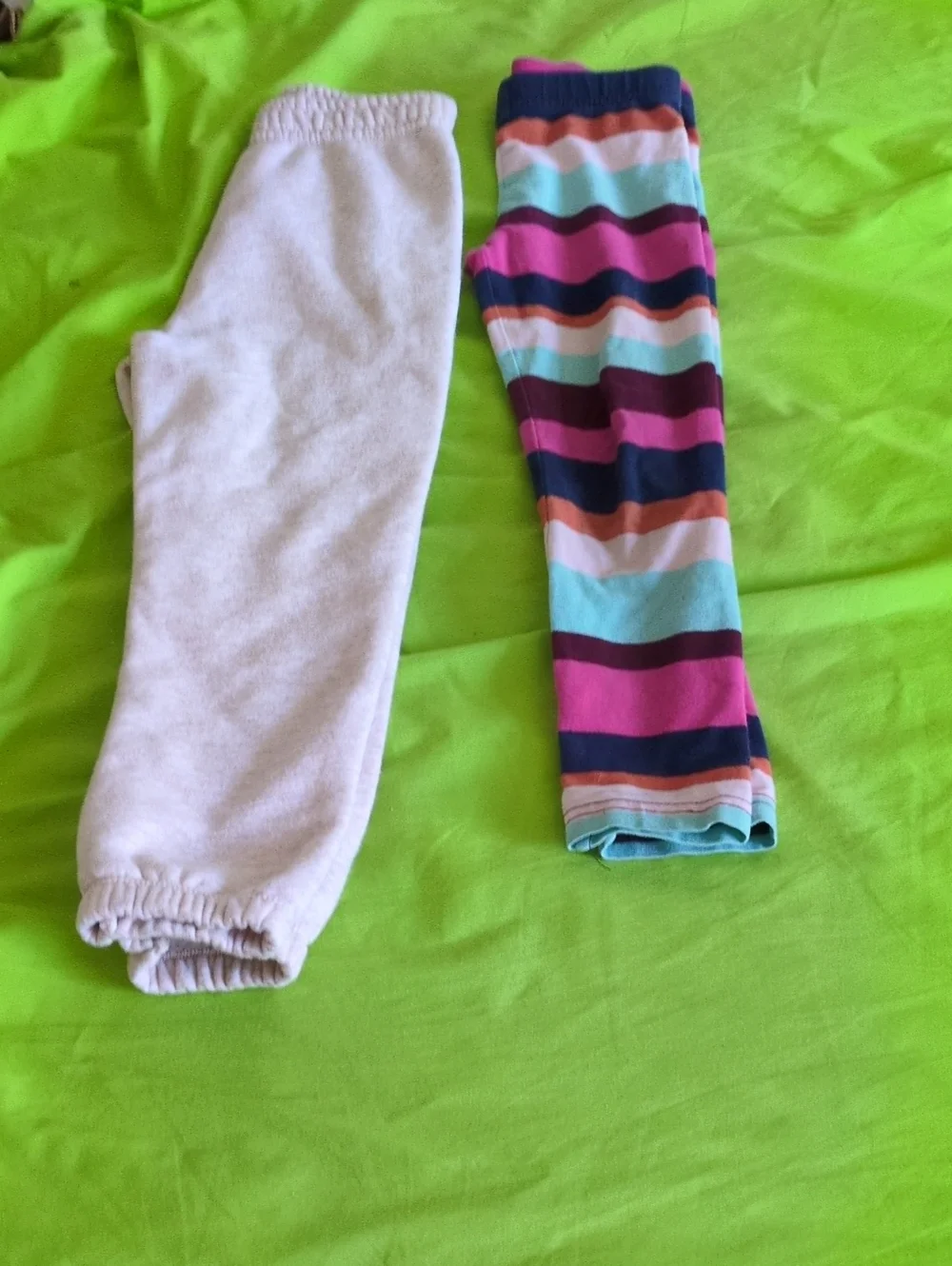 Kids' Striped Leggings and Neutral Jogger Set - Pink, Teal, Navy Size 4